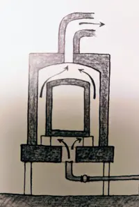 Reconstitution d'une chambre provisoire placée dans la chambre de cuisson d'un four romain